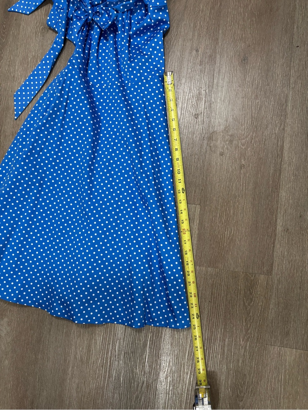 Polka Dot Midi Swing Dress in Blue with Bow - Picture 7 of 7